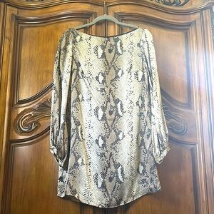 SILK Zara Snake Print Shift Cowl Neck Long Sleeve Dress Small